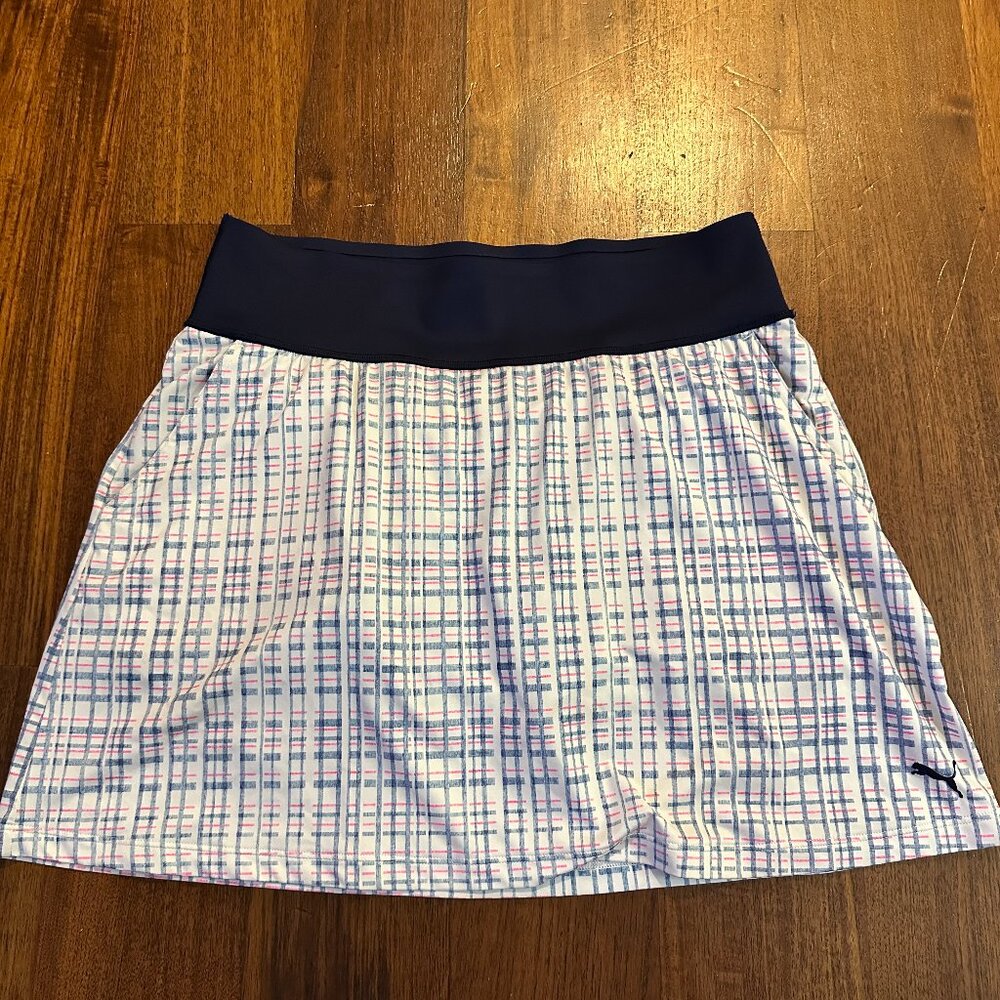 PUMA Plaid Tennis Skirt - White, Blue & Pink - Size L